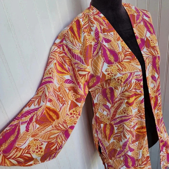 NWT Hippie Rose Fushia Orange Leaves Duster Cardigan Womens Open Front XS - Picture 4 of 14